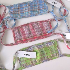ASOS DESIGN 3 pack plaid face coverings (masks) in blue, pink, and green
